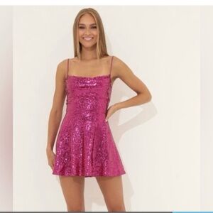 Lucy in the Sky Jewel Sequin Cowl Neck Dress in Pink (Size small)